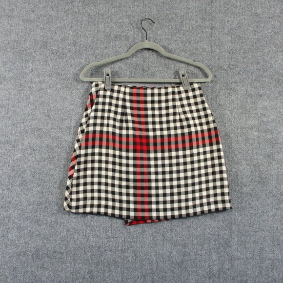 Who What Wear Skirt Womens 4 Black Red Plaid Collegiate Button Wrap Asymmetrical - Picture 2 of 12